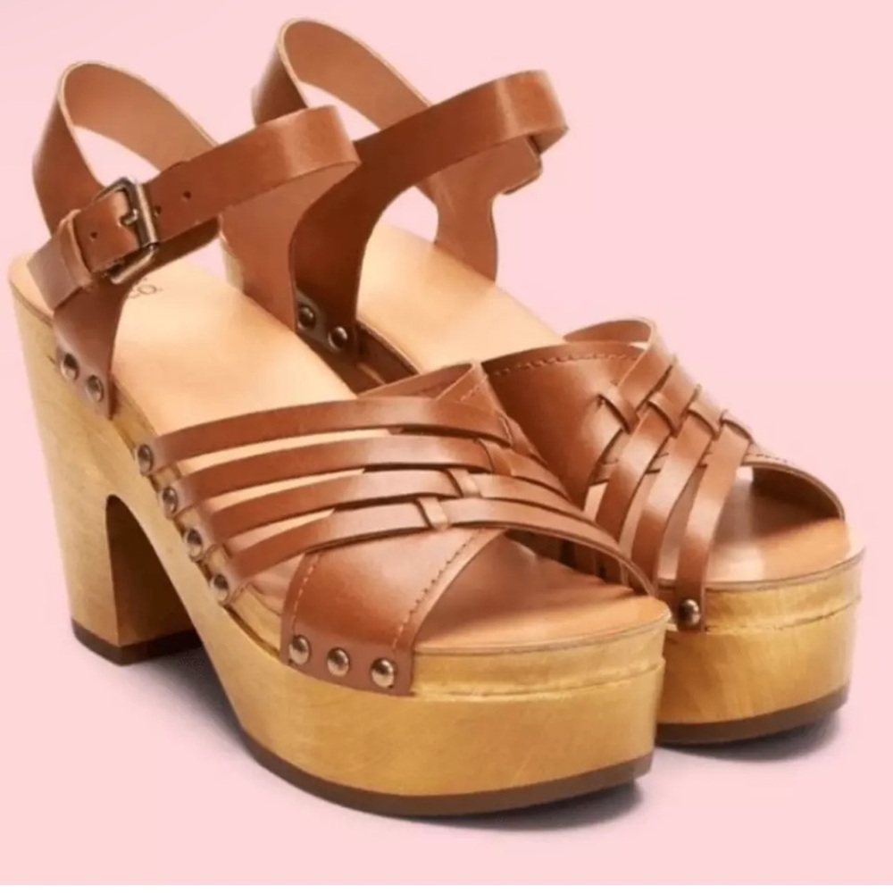 Frye & Co. Greta Woven Brown Leather Strap Heels Shoes size 10